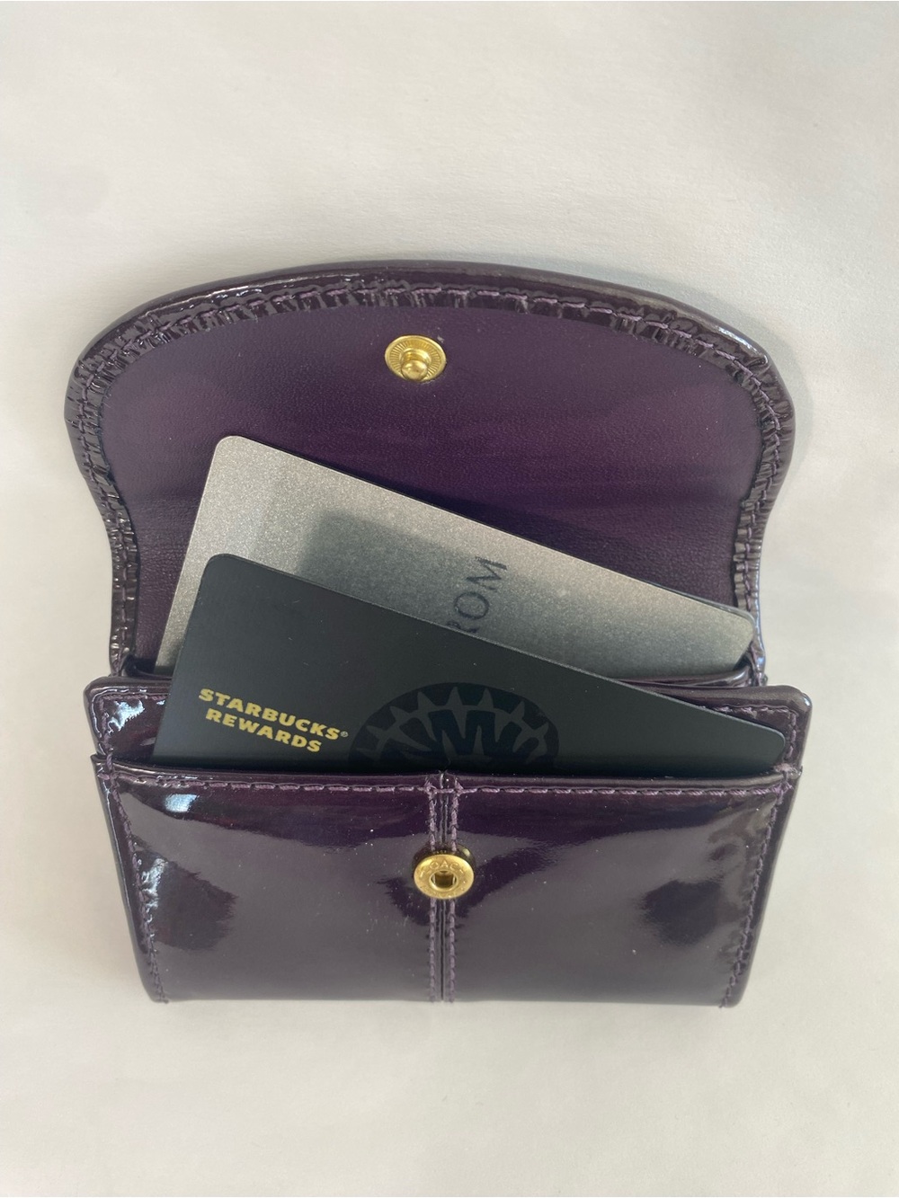 COACH Patent Leather Coin Purse Wallet - Plum Purple Eggplant Card Holder - Picture 3 of 9